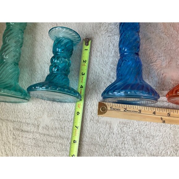 Vintage May Department St. Rainbow colorful glass candle stick holders set of 6 - Picture 13 of 16